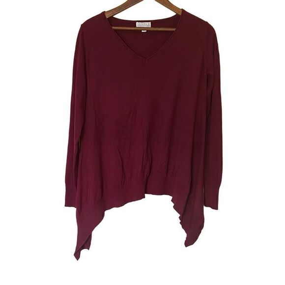Joseph A. Cotton Blend V Neck Curved Hem Top - Picture 1 of 8